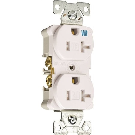 Eaton Wiring Devices Eaton Wiring Devices Duplex Receptacle, 2 -Pole, 20 A, 125 V, Back, Side Wiring, NEMA: 5-20R, White TWRBR20W-BXSP